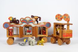 Frank Egerton - A rare hand crafted wooden Circus Lorry and Trailer complete with driver figure and