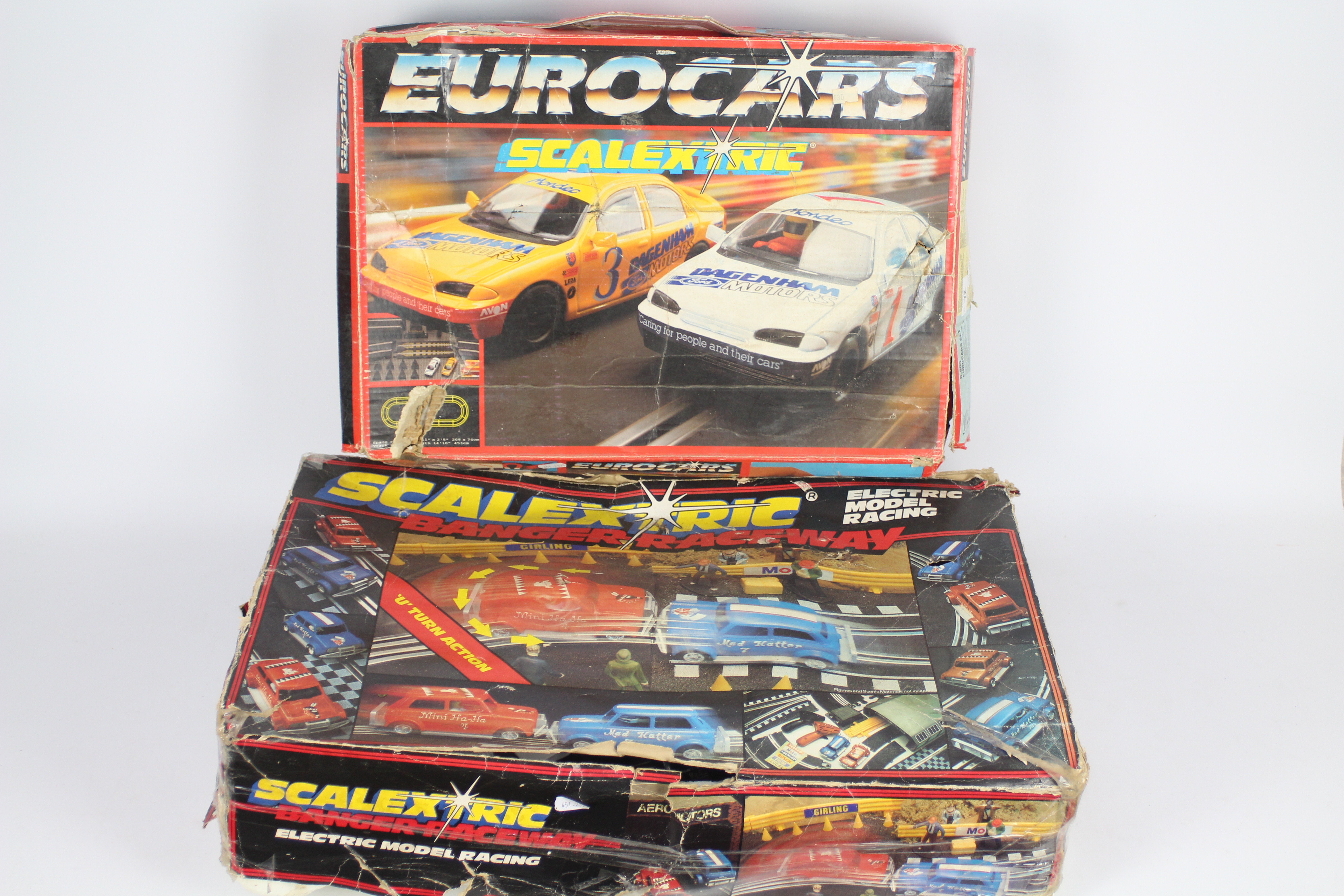 Scalextric - 2 x boxed sets # C805 Eurocars and # C650 Banger Raceway.