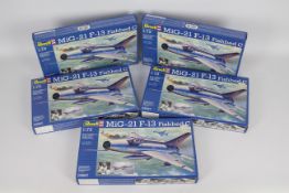 Revell - Five boxed 1:72 scale Revell #03967 MiG-21 F-13 Fishbed C plastic model aircraft kits.