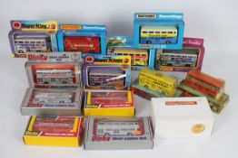 Dinky - Matchbox - 14 x boxed bus models including Dinky # 291 Leyland Atlantean in Kenning livery