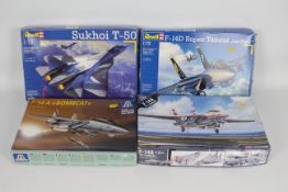 Italeri, Academy, Revell - Four boxed 1:72 scale plastic military aircraft model kits.