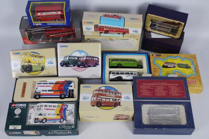 Corgi - 10 x boxed bus and tram models in various scales including # 97095 Lancashire Holiday Set