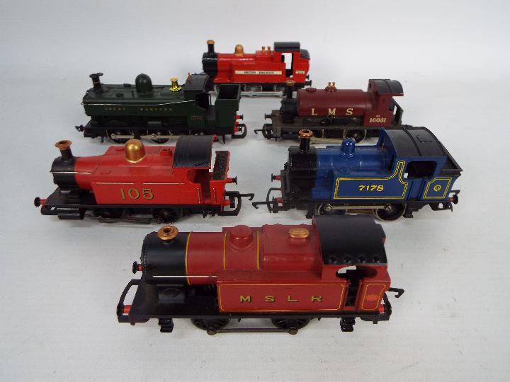 Hornby - 6 x unboxed 00 gauge tank locos including an 0-4-0 operating number 4 in MSLR livery,