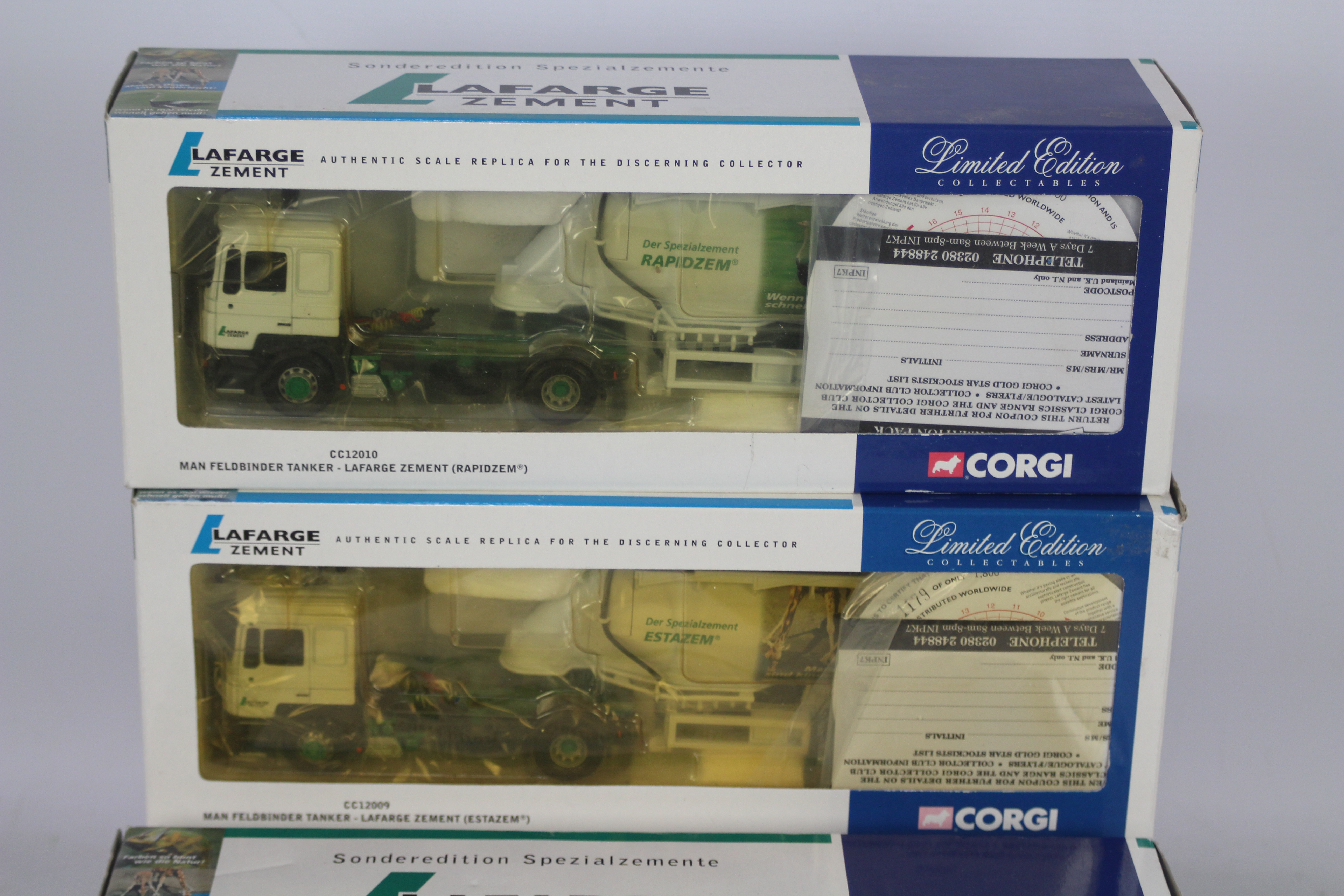 Corgi - 3 x boxed limited edition MAN Feldbinder Tanker Trucks, # CC12009, # CC12010, # CC12011. - Image 2 of 3