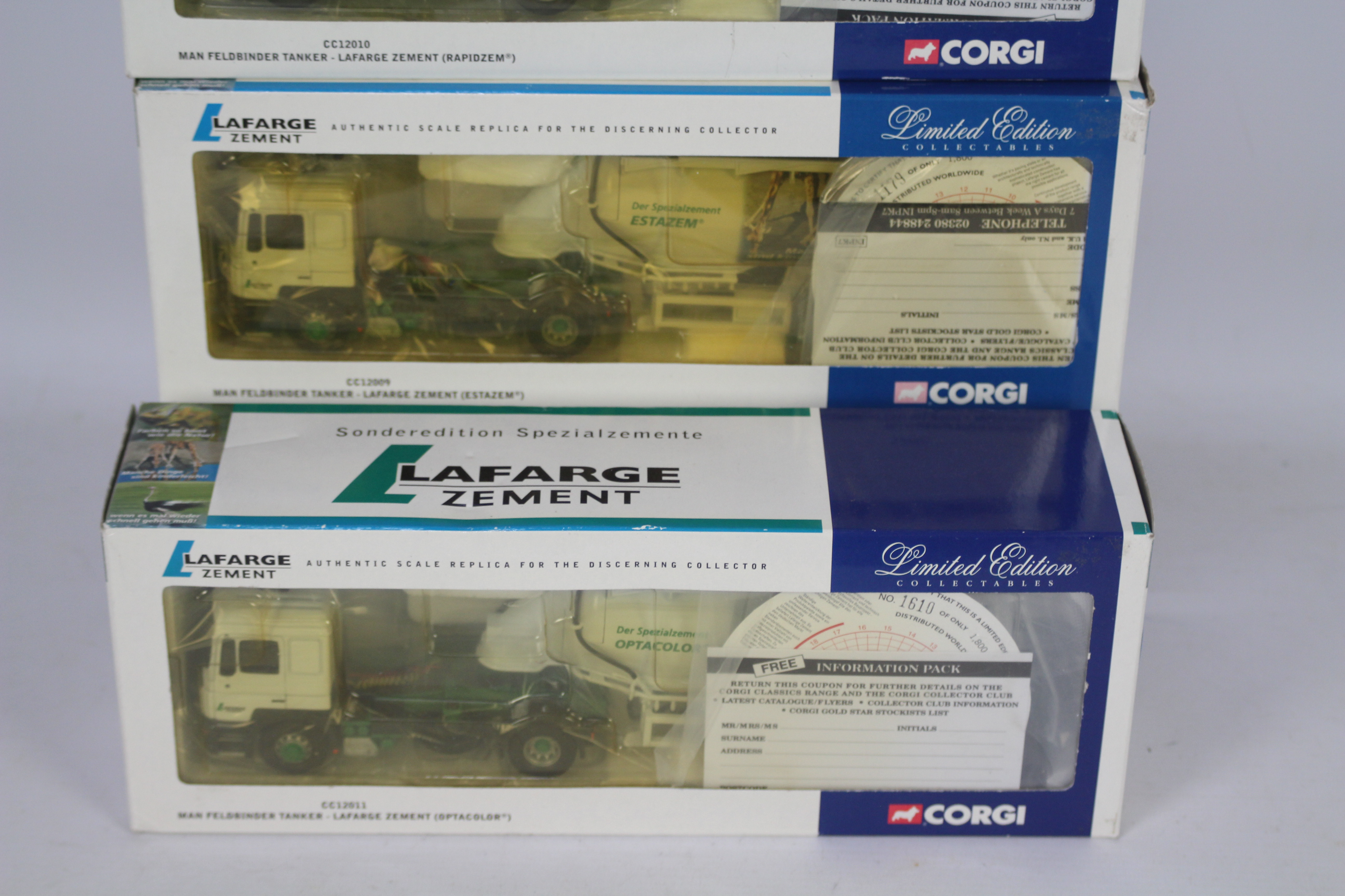 Corgi - 3 x boxed limited edition MAN Feldbinder Tanker Trucks, # CC12009, # CC12010, # CC12011. - Image 3 of 3