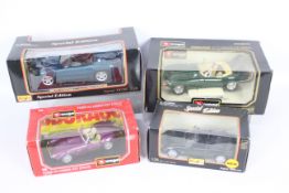 Maisto, Bburago- Four boxed diecast model vehicles in 1:18 and 1:24 scale.