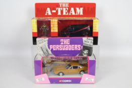 Corgi - 2 x TV car sets in 1:36 scale, The Persuaders Aston Martin DBS and The A Team GMC Van.