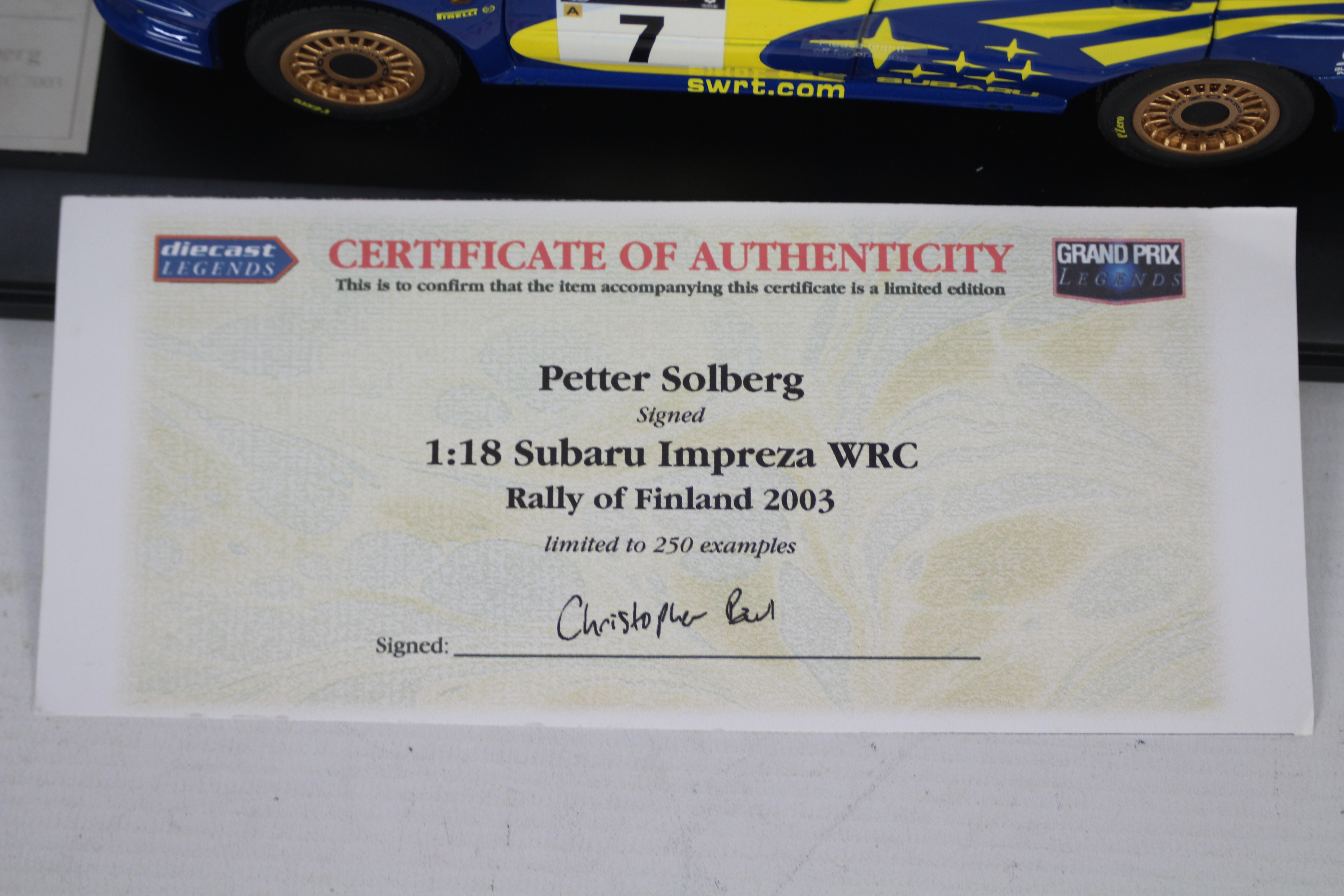 Sunstar - A signed limited edition 1:18 Subaru Impreza WRC Rally Of Finland 2003 car with a plinth - Image 5 of 5