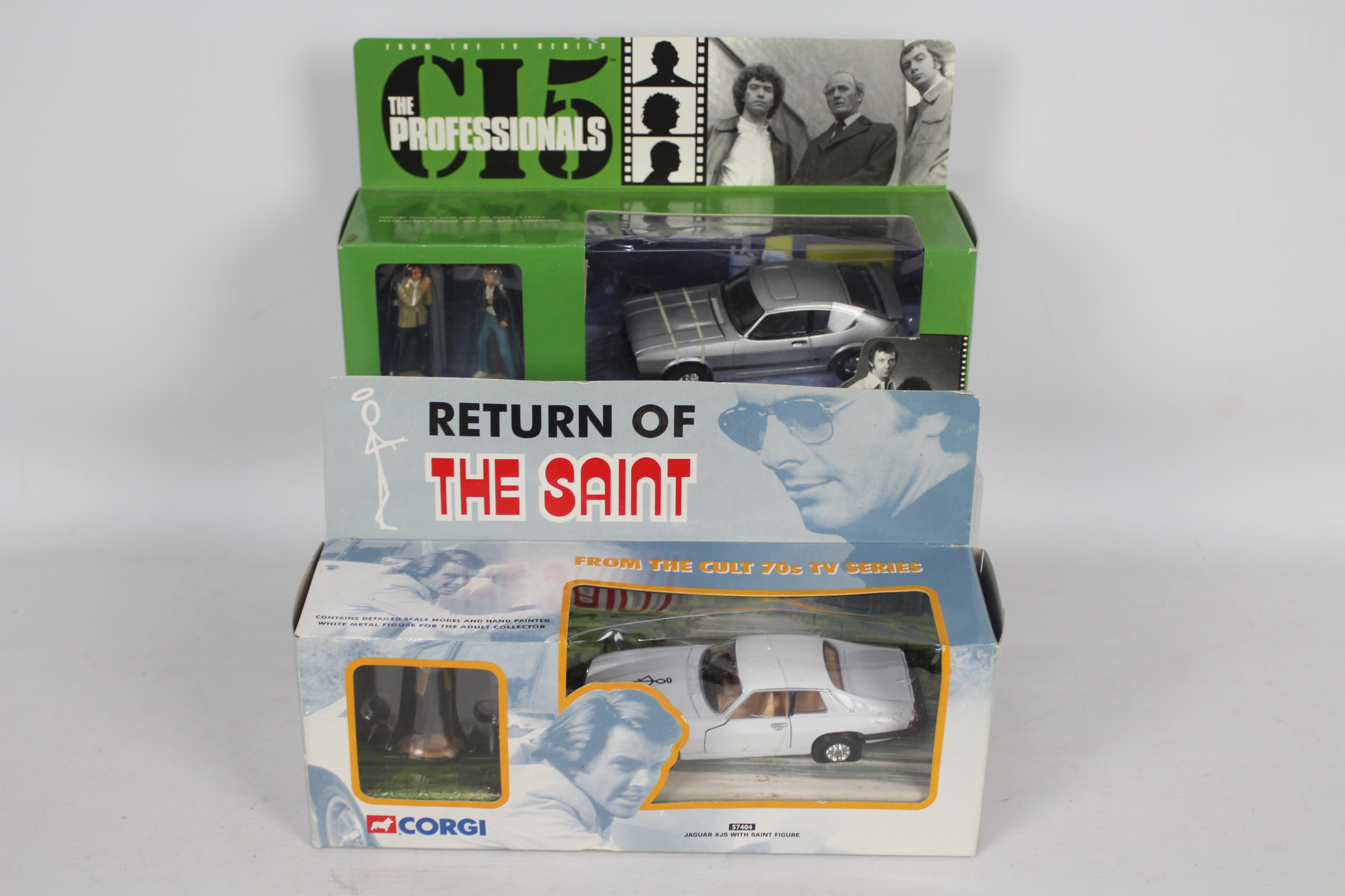 Corgi - 2 x TV car sets in 1:36 scale, The Saint Jaguar XJS and The Professionals Ford Capri.