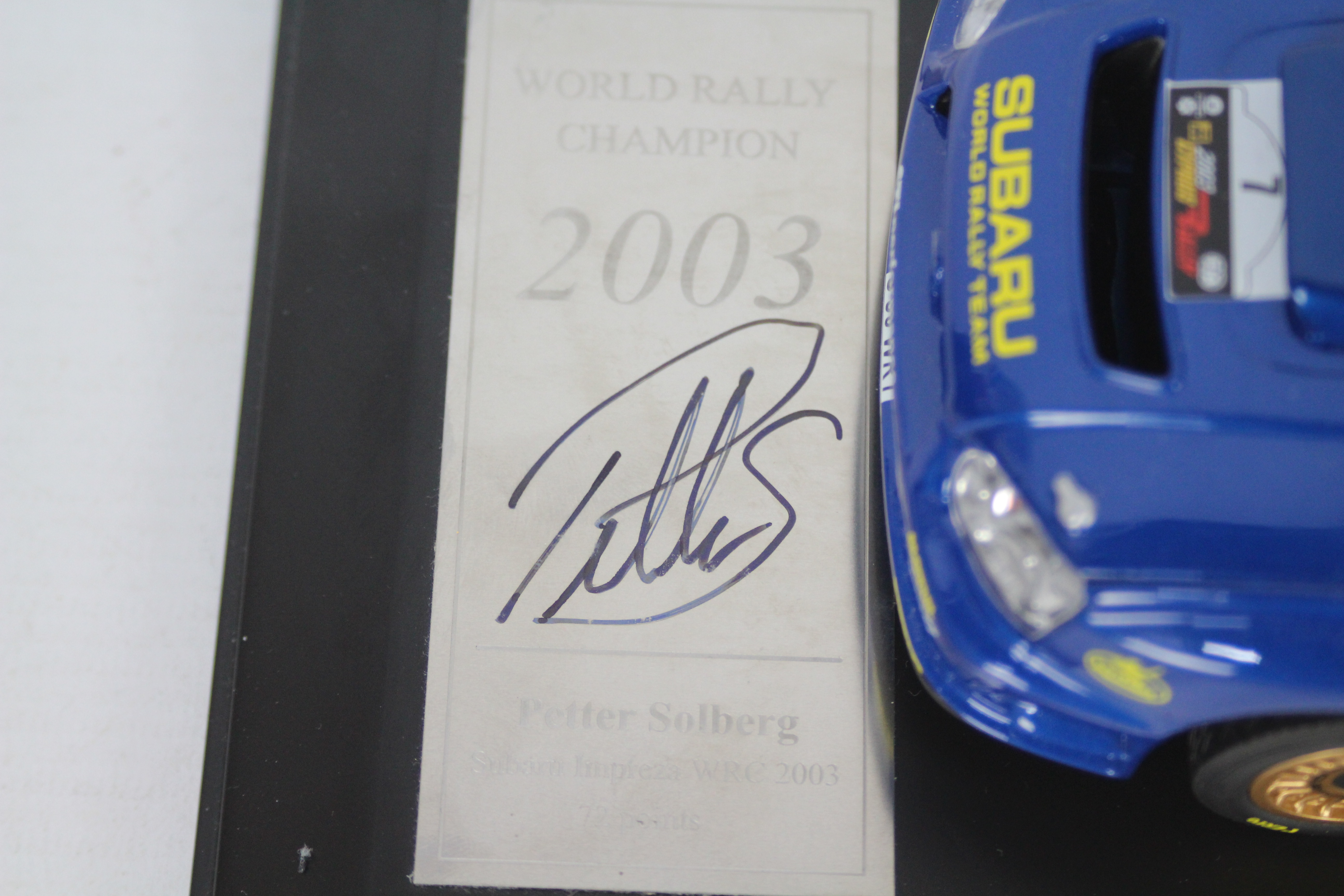 Sunstar - A signed limited edition 1:18 Subaru Impreza WRC Rally Of Finland 2003 car with a plinth - Image 4 of 5