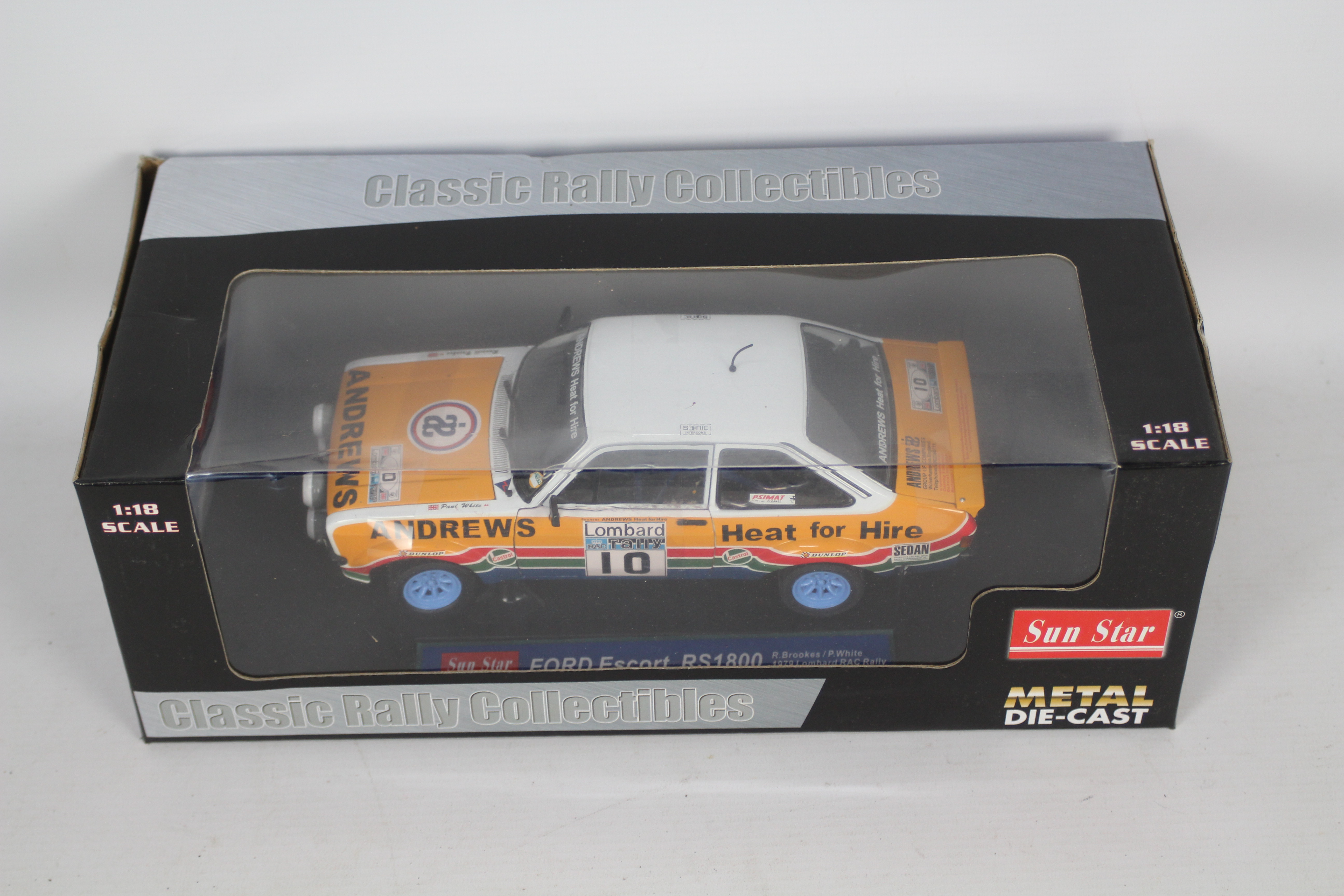 Sun Star - A boxed 1:18 scale Ford Escort MkII RS1800 1979 Lombard RAC Rally car in Andrews Heat - Image 2 of 2