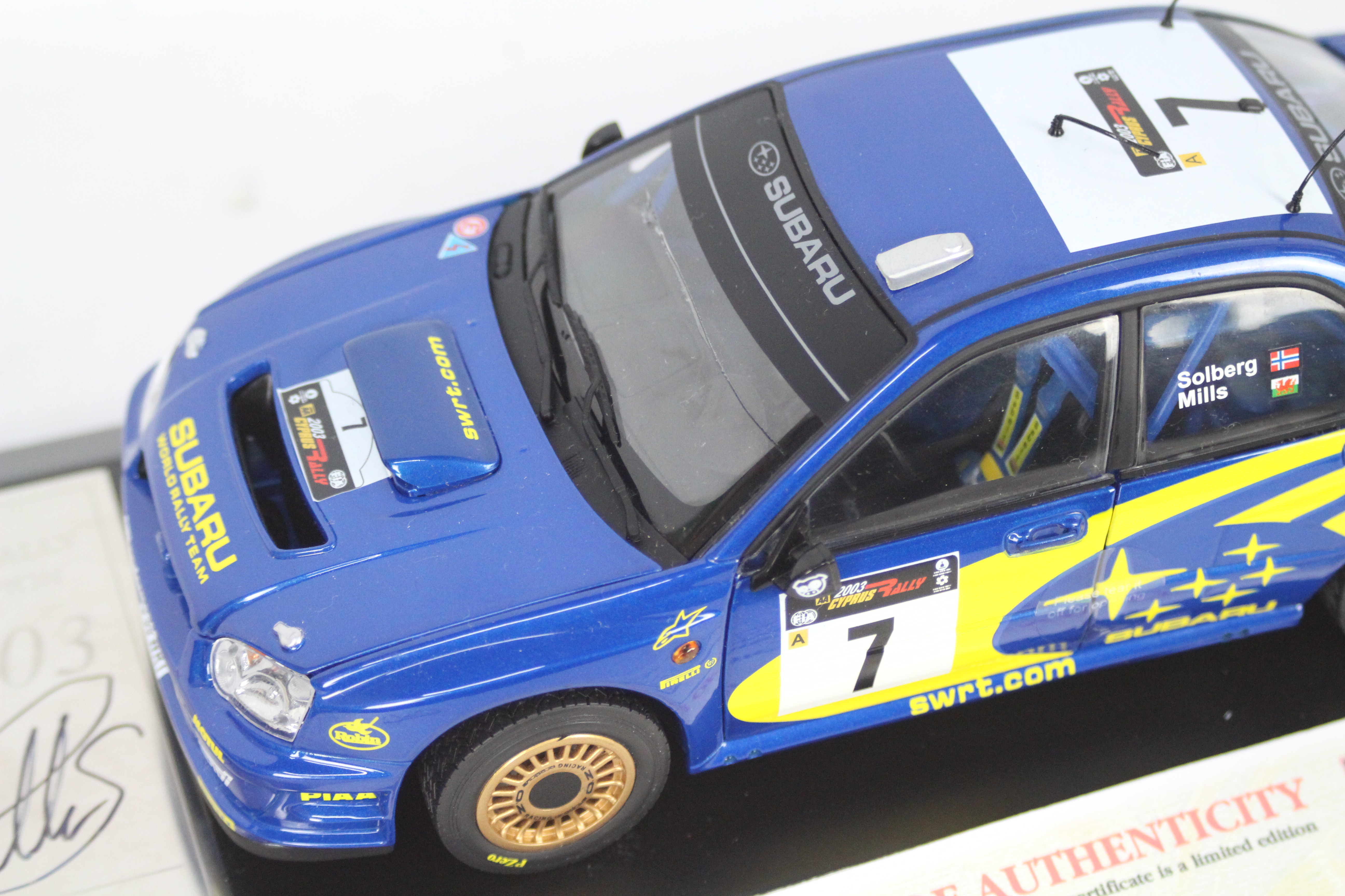 Sunstar - A signed limited edition 1:18 Subaru Impreza WRC Rally Of Finland 2003 car with a plinth - Image 3 of 5