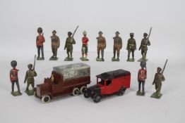 Dinky Toys, Britains - Two unboxed Dinky Toys plus a quantity of Britains metal soldiers.