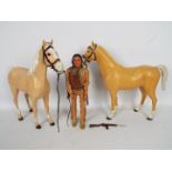 Marx - Johnny West - A Chief Cherokee figure with 2 x Palomino Thunderbolt horses and also includes