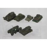 Dinky - French Dinky - 6 x unboxed Army Tanks including # 151A Medium Tank, # 80C Char A.M.