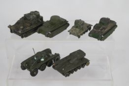 Dinky - French Dinky - 6 x unboxed Army Tanks including # 151A Medium Tank, # 80C Char A.M.