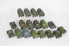 Dinky - 18 x unboxed Military vehicles including ten # 767 Armoured Personnel Carriers,