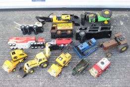 Tonka - Buddy L - 12 x vintage pressed steel trucks and tractors and two trailers.