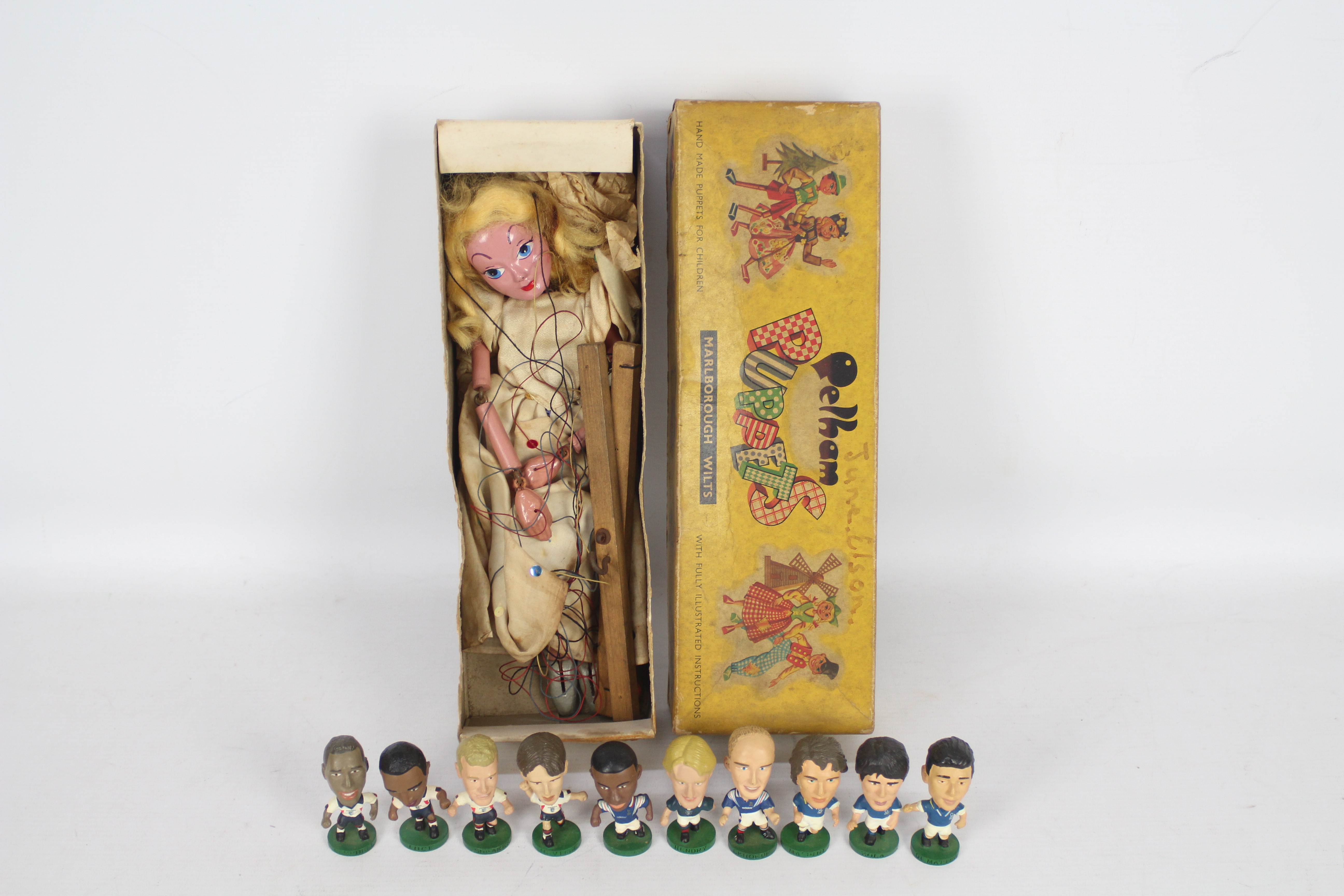 Pelham Puppets - Corinthians - A boxed vintage Pelham Puppet Fairy and 10 x Corinthian Football