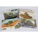 Spijnia, Tamiya, Hobby Boss, Tristar - Four boxed plastic model tank kits in various scales.