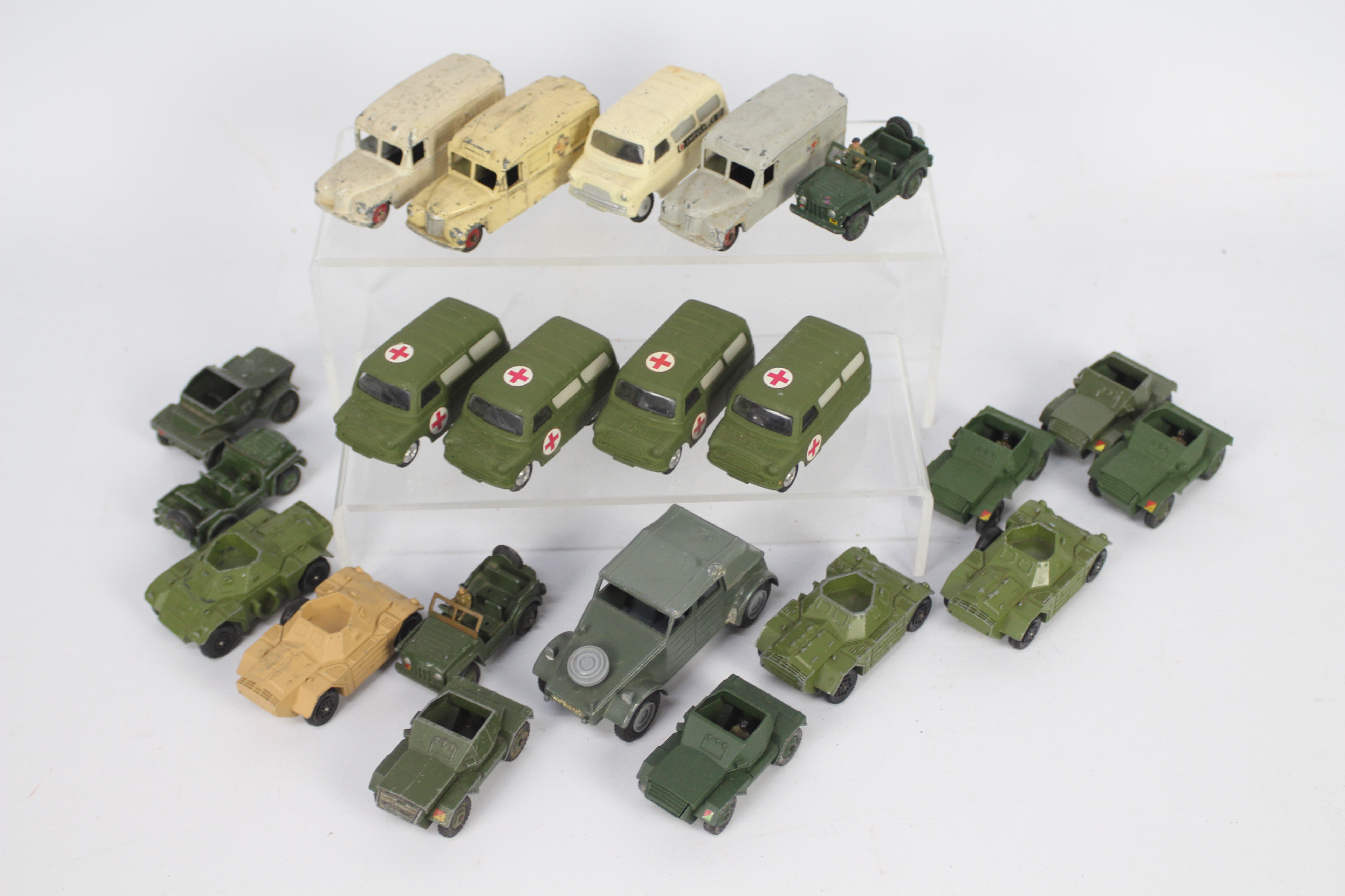Corgi - Dinky - 21 x unboxed Military and Emergency vehicles including four # 414 Bedford Utilicon