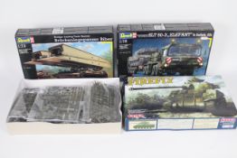 Revell, Tasca - Three boxed plastic military vehicle model kits.