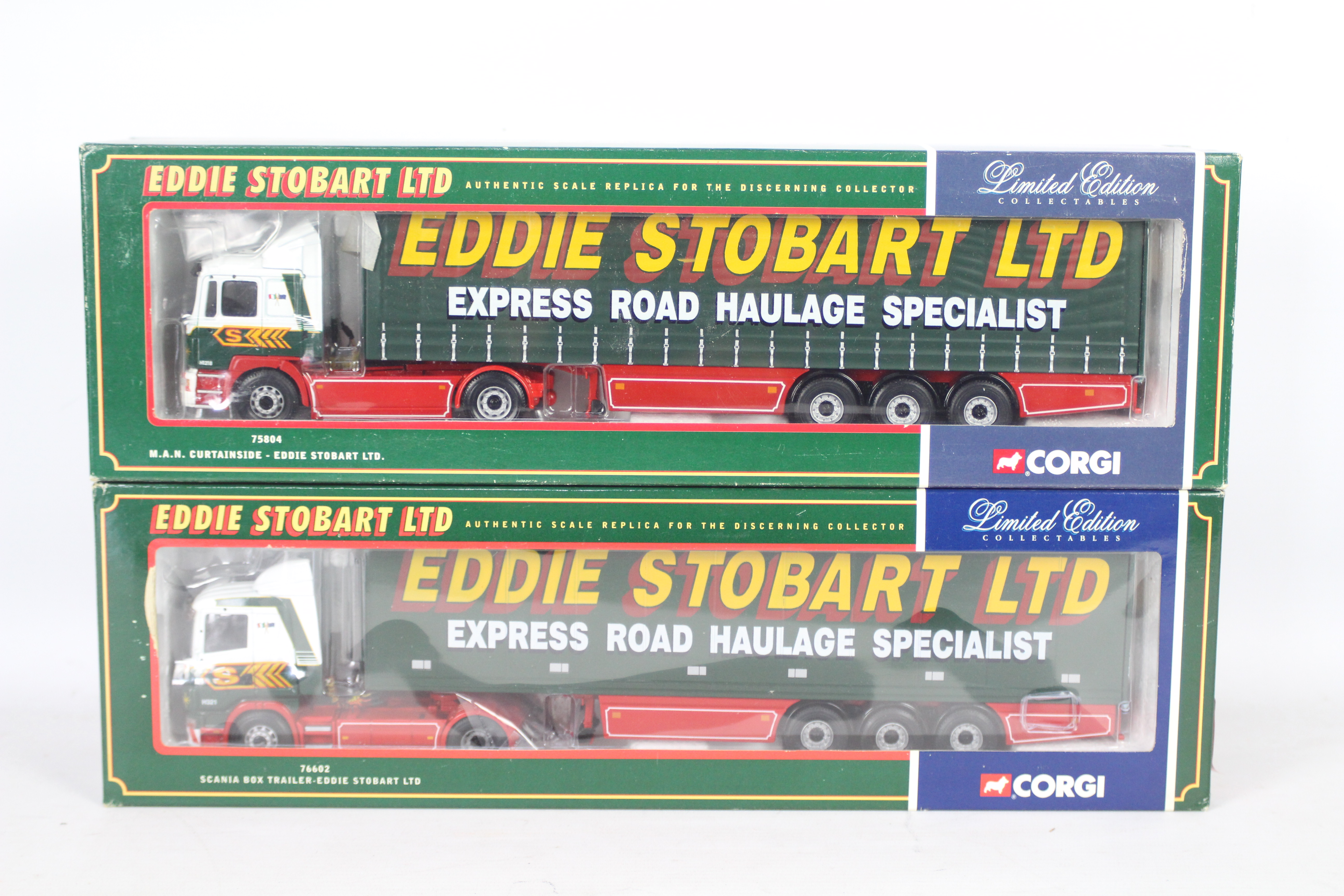 Corgi - Two boxed Limited Edition diecast 1:50 scale trucks in 'Eddie Stobart Ltd.' liveries.