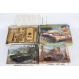 Italeri, Hobby Boss - Three boxed plastic model tank kits.