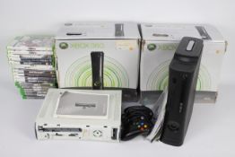 Xbox - 2 x boxed Xbox 360 consoles, the black one comes with controller,