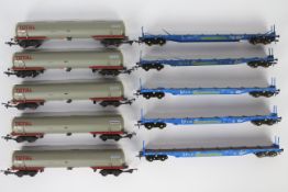 Heljan, Lima - 10 unboxed OO gauge freight rolling stock wagons and tankers.