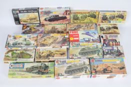 Revell - Frog - Airfix - Kitmaster - 19 x boxed model kits including M4 Sherman Tank in 1:72 scale