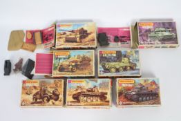 Matchbox - 7 x boxed military model kits in 1:76 scale including Panzer III # PK-74,
