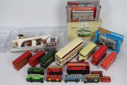 Dinky - Matchbox - Corgi - Barton Toys - A collection of 19 x bus models and a collection of garage