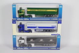 Universal Hobbies - Three boxed 1:50 scale diecast Scania Curtainside trucks from Universal Hobbies.