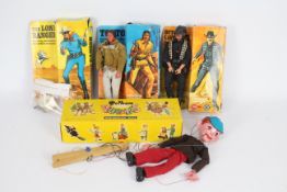 Marx - Pelham - The Lone Ranger - 4 x boxed figures, Butch Cavendish #7402, Tonto # 7401,