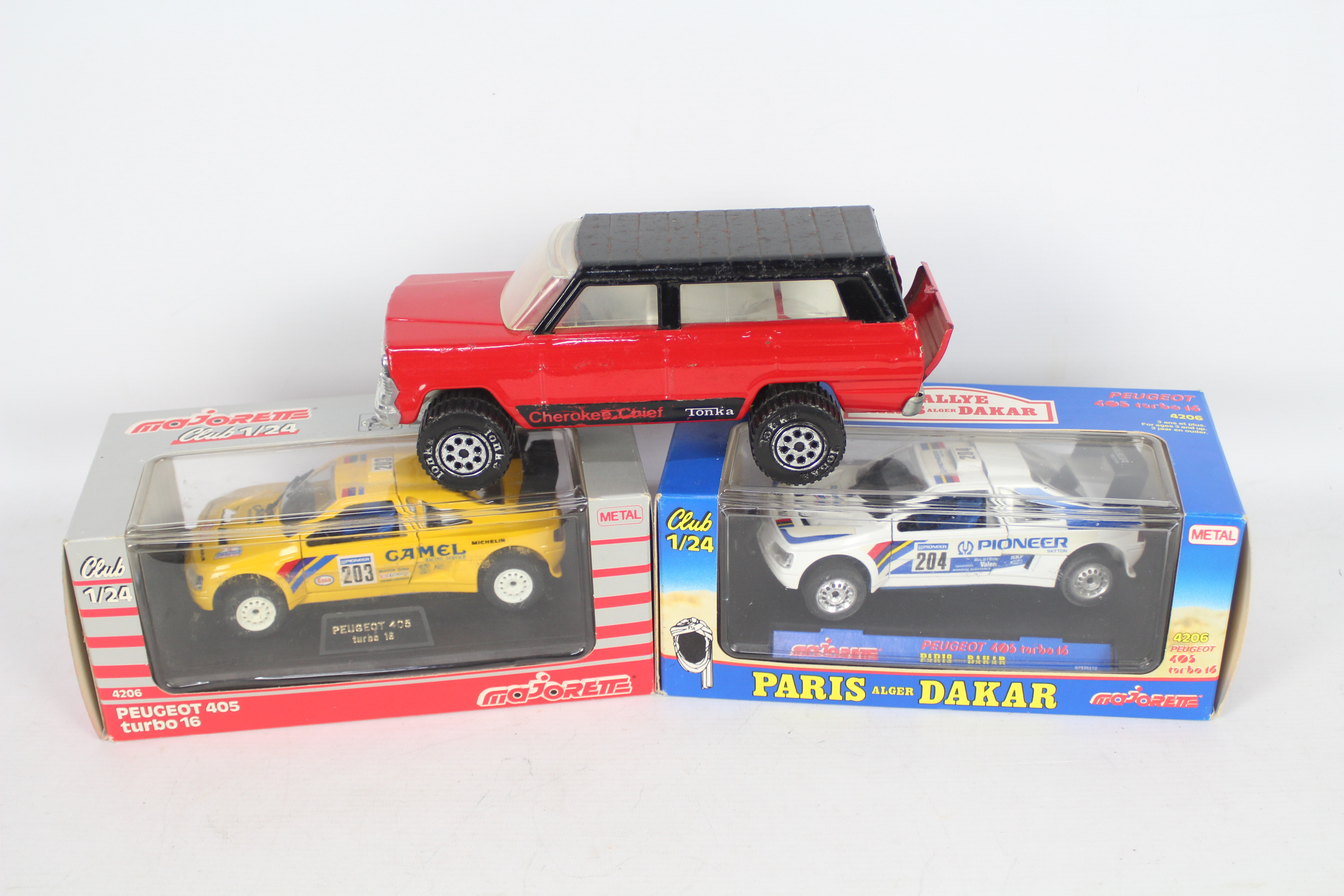 Majorette - Tonka - 3 x models in 1:24 scale including two boxed Peugeot 405 Turbo 16 Rally cars in