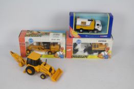 Joal, Corgi, Ertl - A collection of three boxed diecast construction vehicles plus an unboxed model.