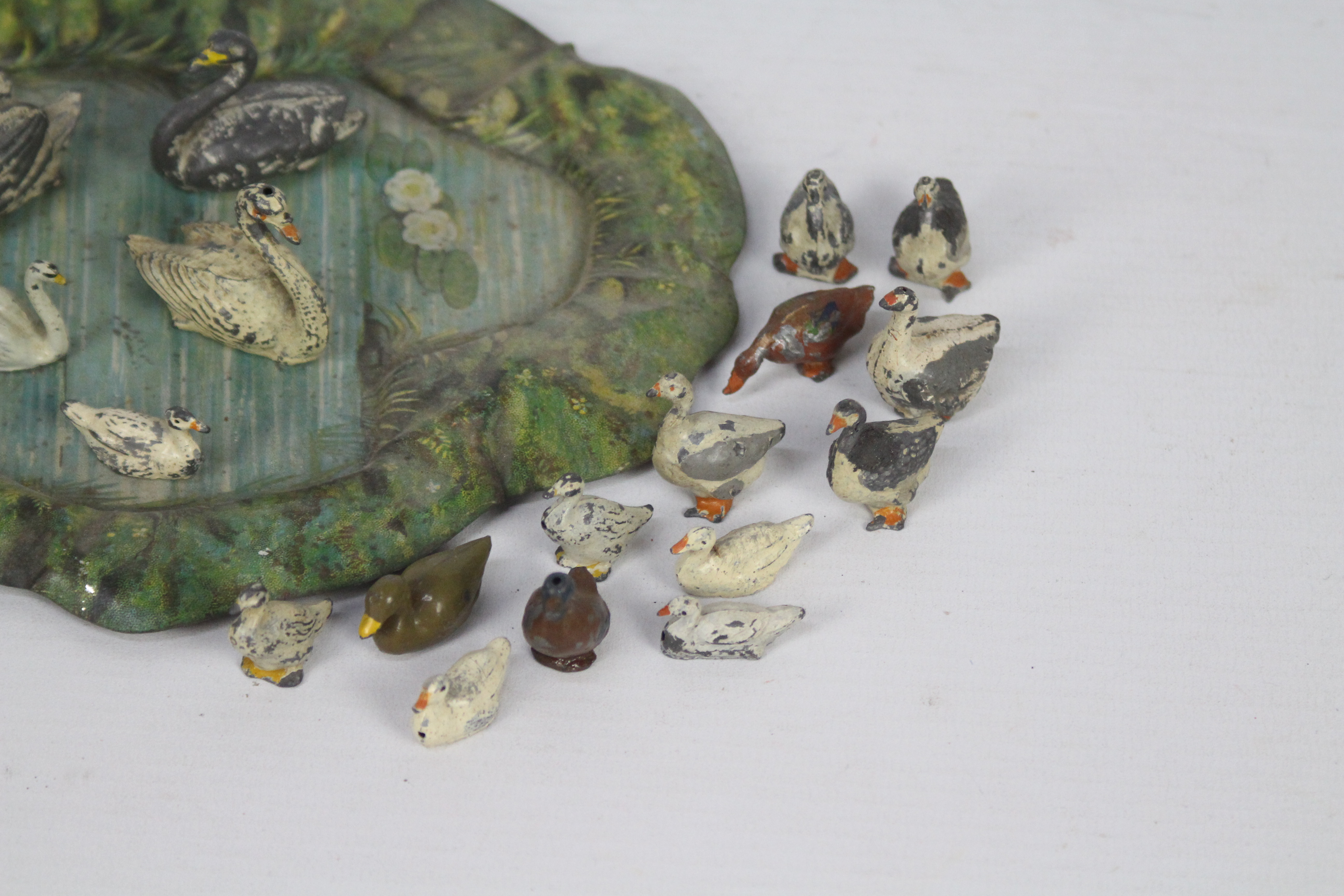Britains - A vintage Britains #635 tin pond, with a group of 4 Britains swans, - Image 3 of 4