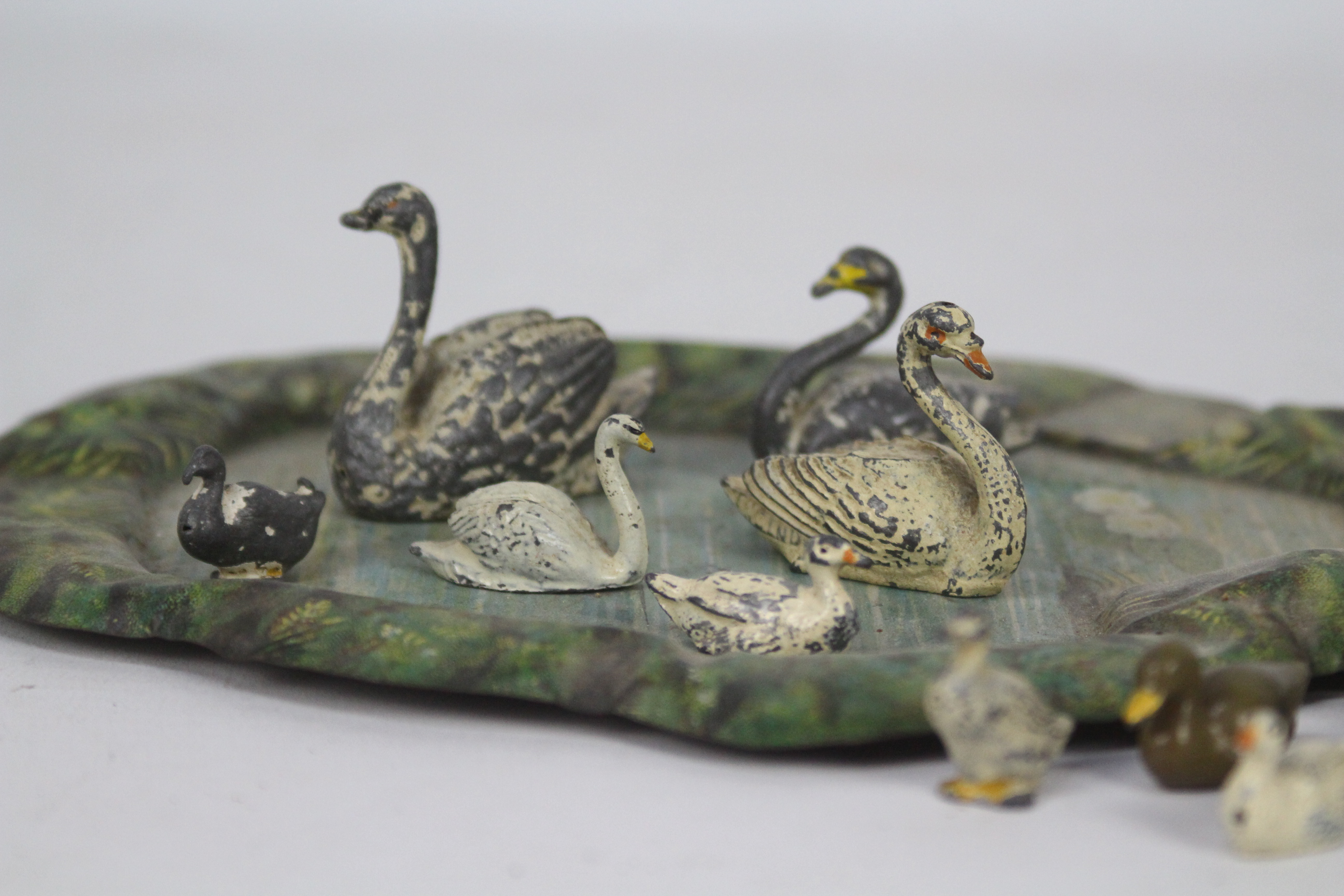 Britains - A vintage Britains #635 tin pond, with a group of 4 Britains swans, - Image 4 of 4