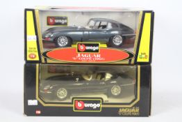 Bburago - Two boxed 1:18 scale diecast Jaguar E-Type model cars by Bburago.