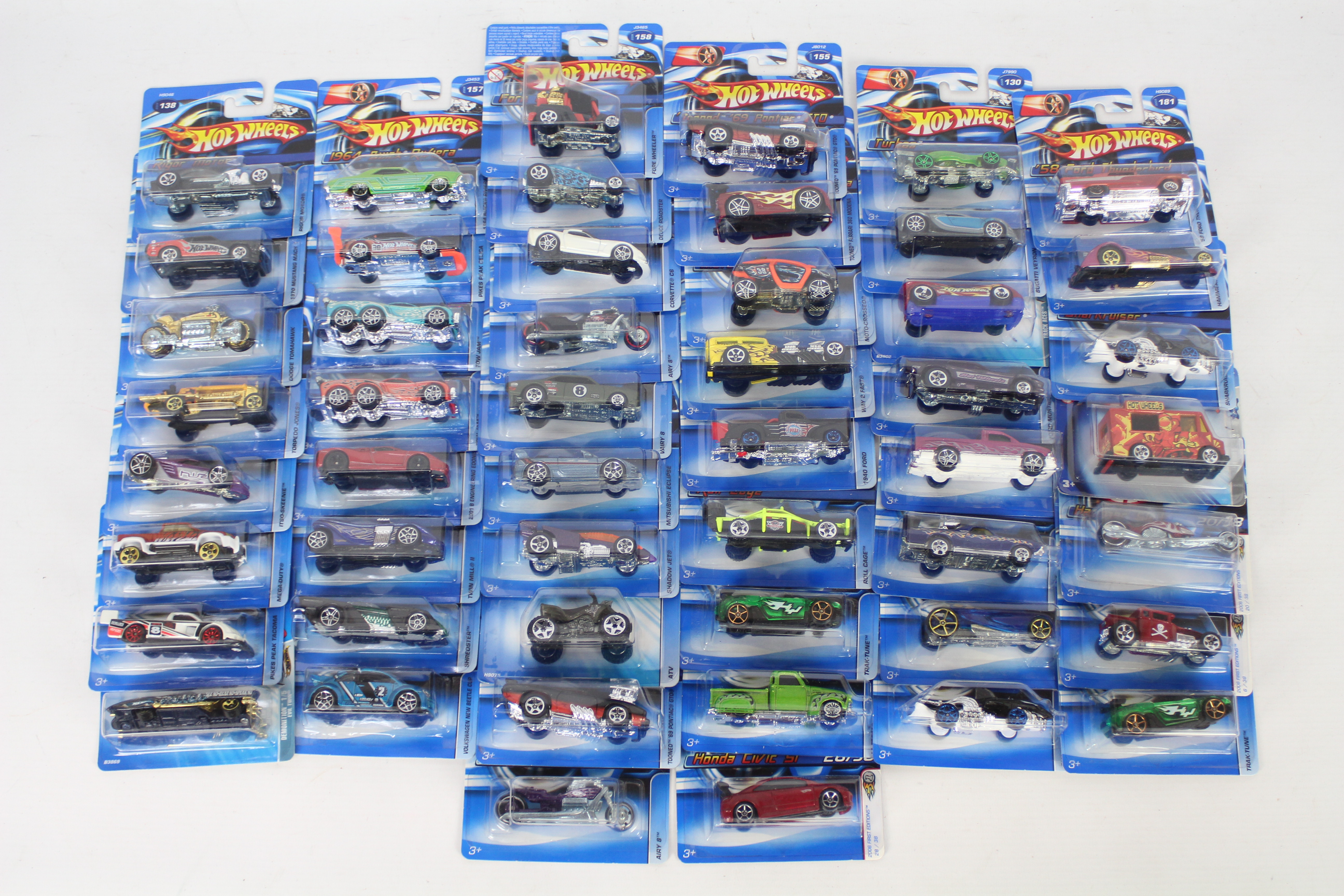 Hot Wheels - 50 x unopened carded models from the mid 2000's including Bugatti Veyron # J8000,