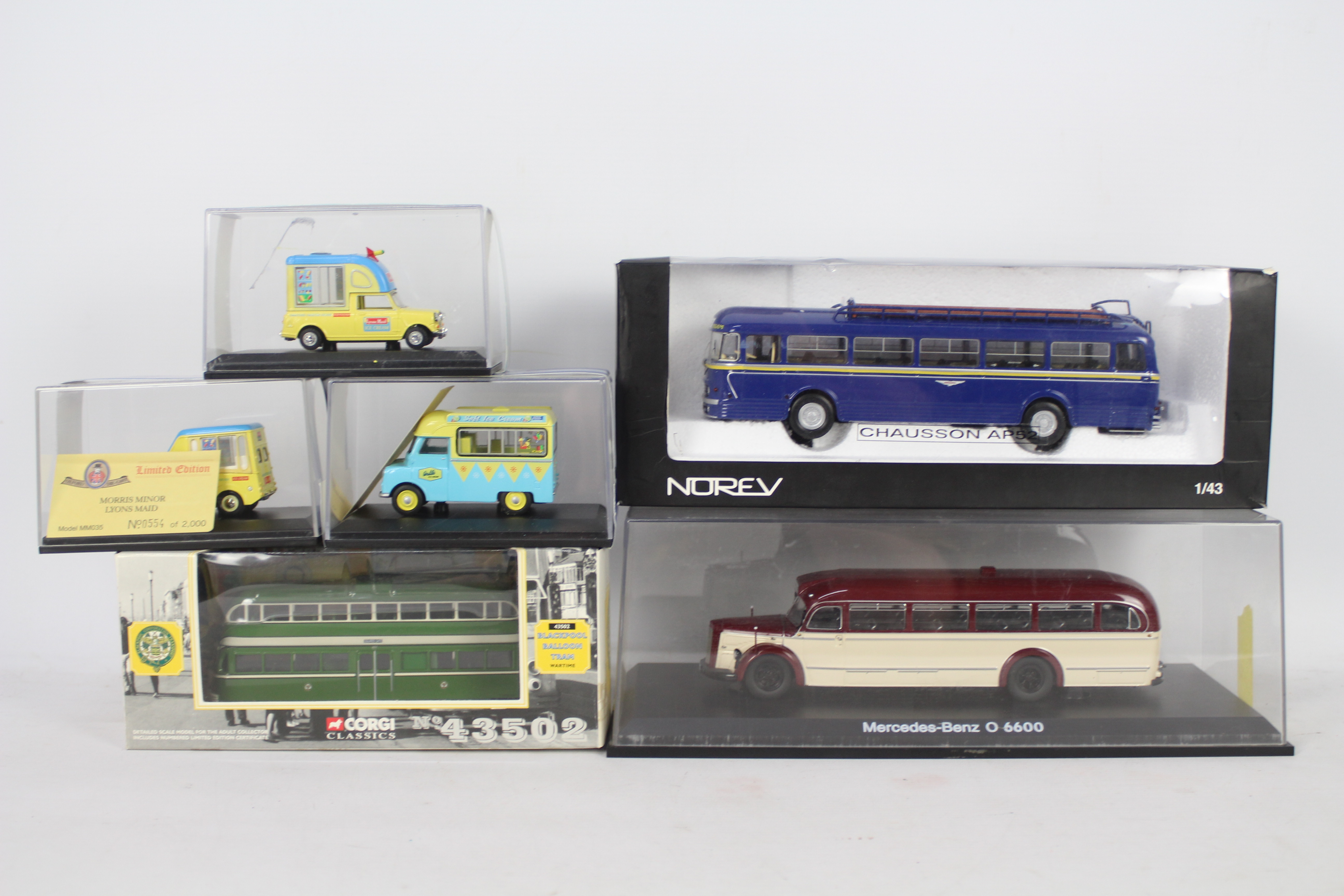 Norev, Schuco, Oxford Diecast, Corgi - Five boxed diecast model in various scales.