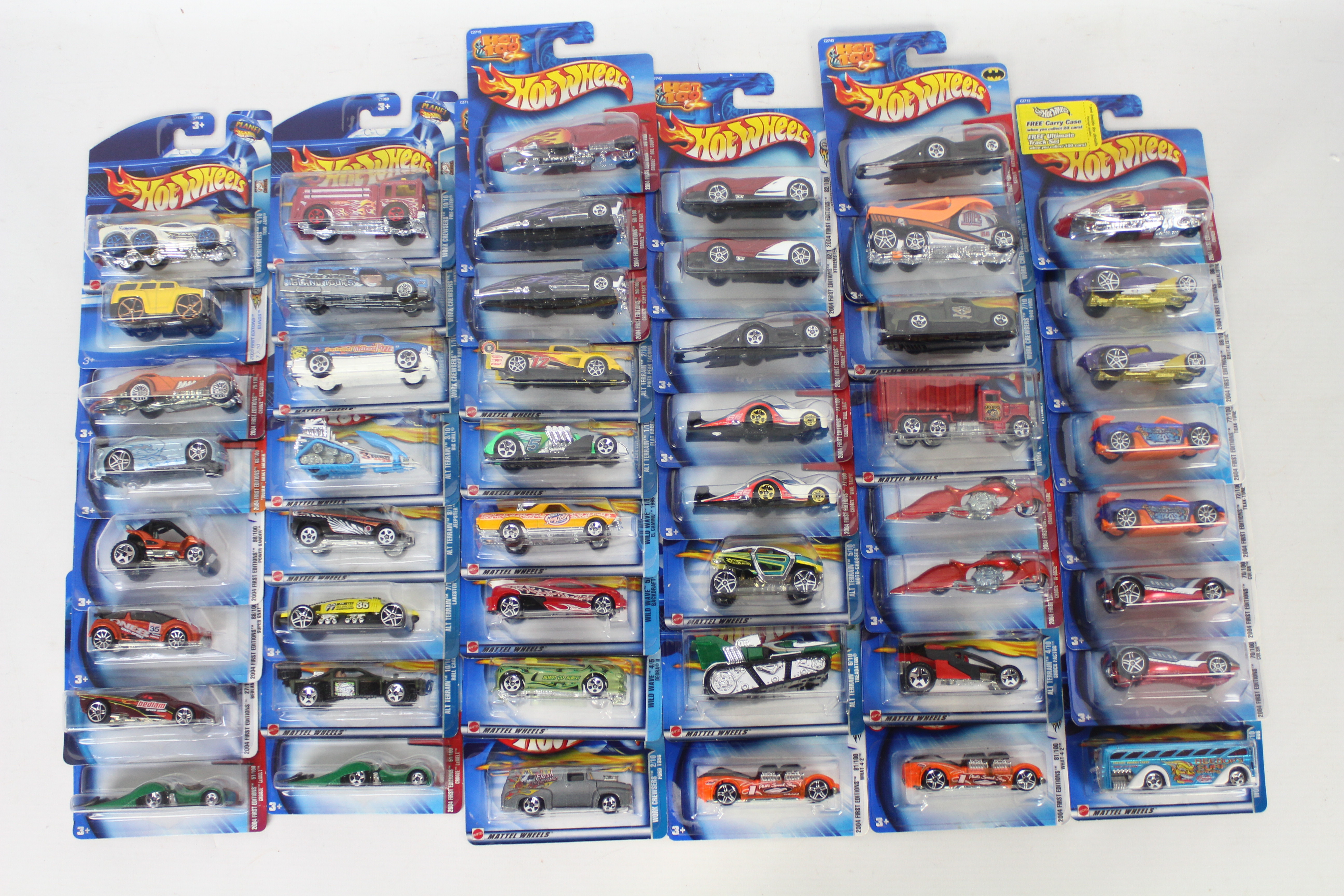Hot Wheels - 50 x unopened carded models from the early 2000s including Crooze Batmobile # C2745,