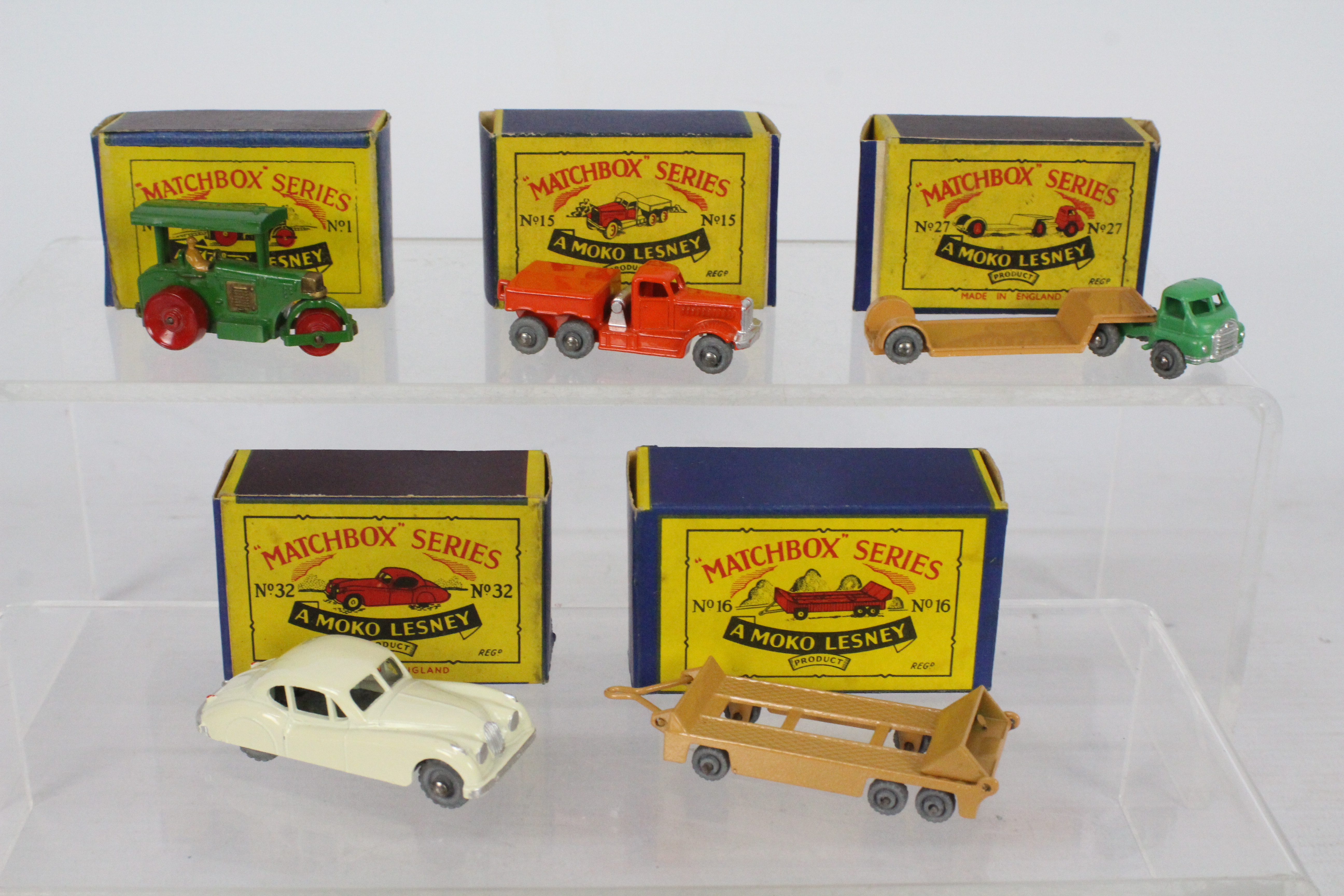 Matchbox - Moko Lesney - 5 x boxed models, Jaguar XK140 Coupe # 32,