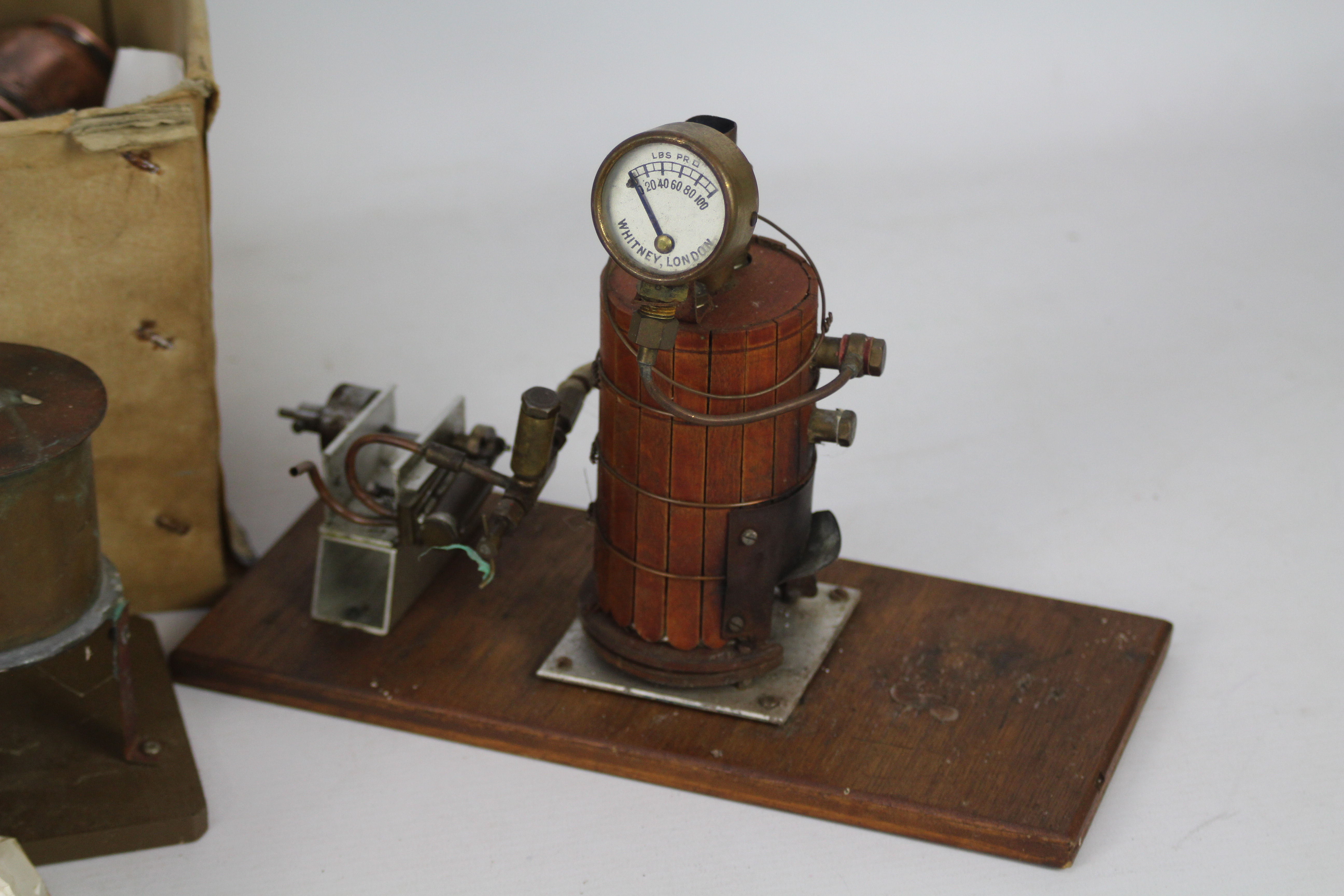 Mamod, Other - Two scratch built stationary steam models on wooden plinths in used, - Image 5 of 5