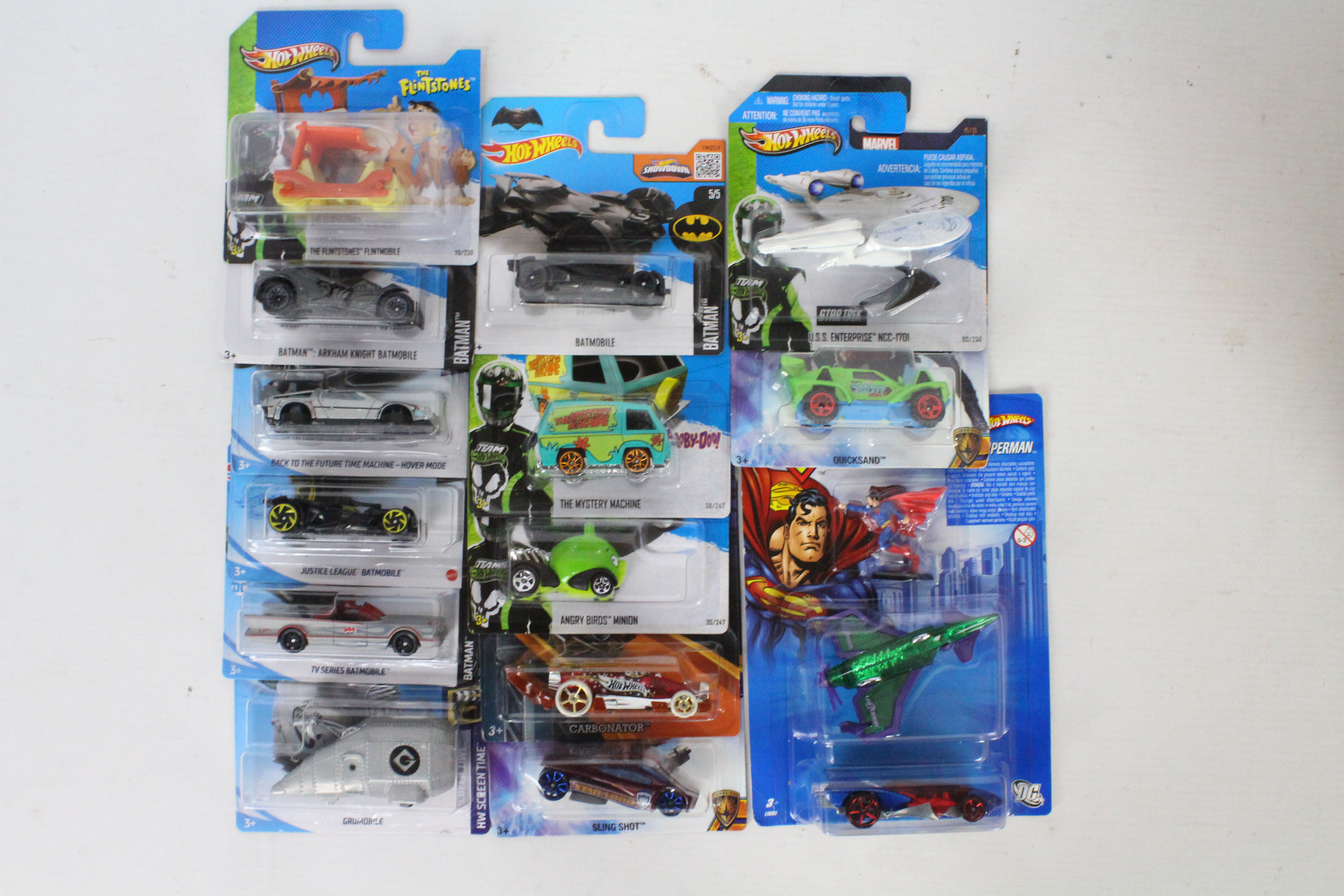 Hot Wheels - 14 x unopened carded movie related models including Back To The Future Hover Mode