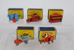 Matchbox - Moko Lesney - 5 x boxed models, Dennis Fire Engine # 9, Horse drawn Milk Float # 7,