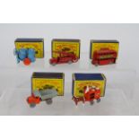 Matchbox - Moko Lesney - 5 x boxed models, Dennis Fire Engine # 9, Horse drawn Milk Float # 7,