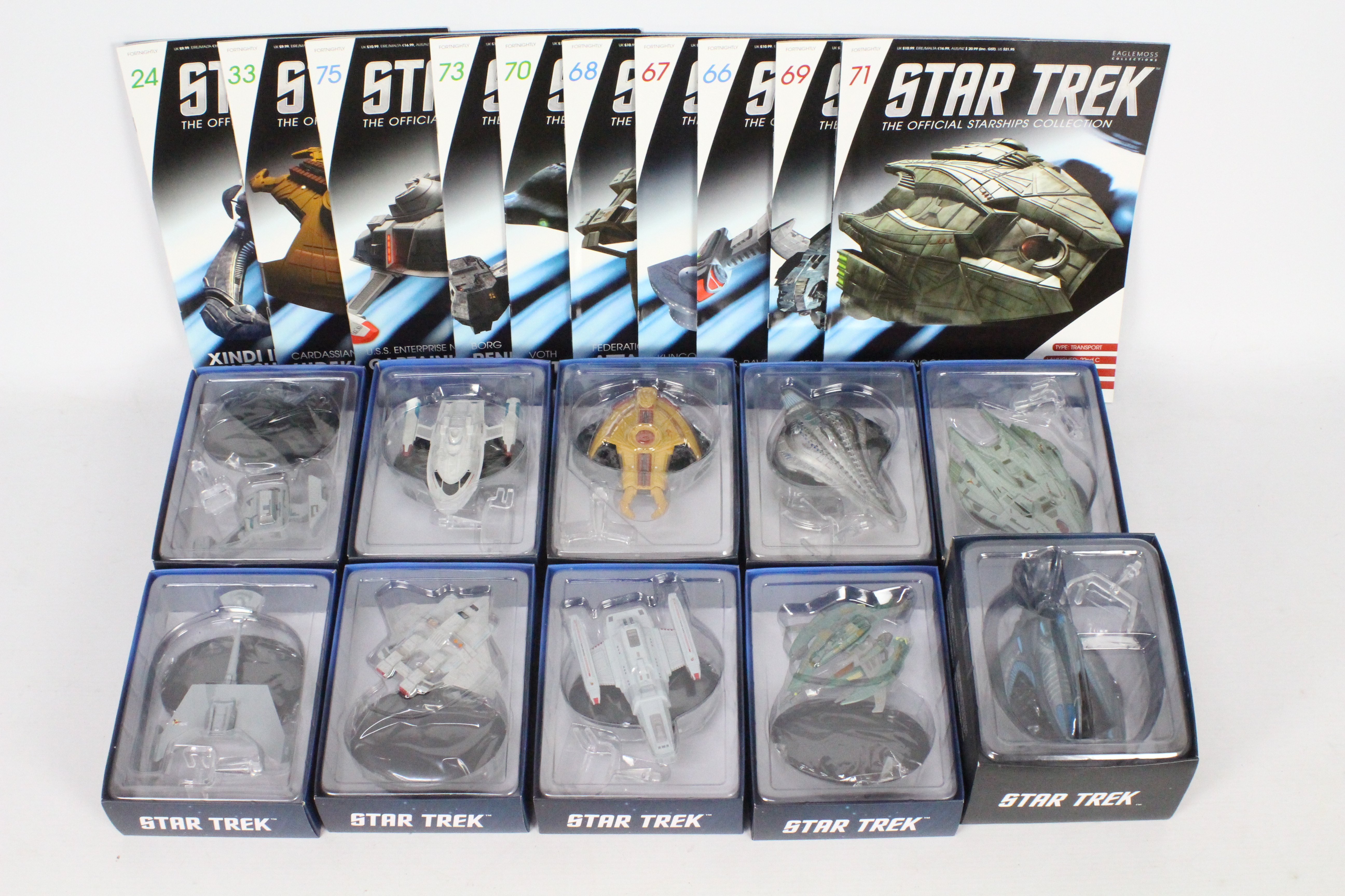 Eaglemoss - A flotilla of 10 diecast 'Star Trek' space ships and accompanying magazines from the