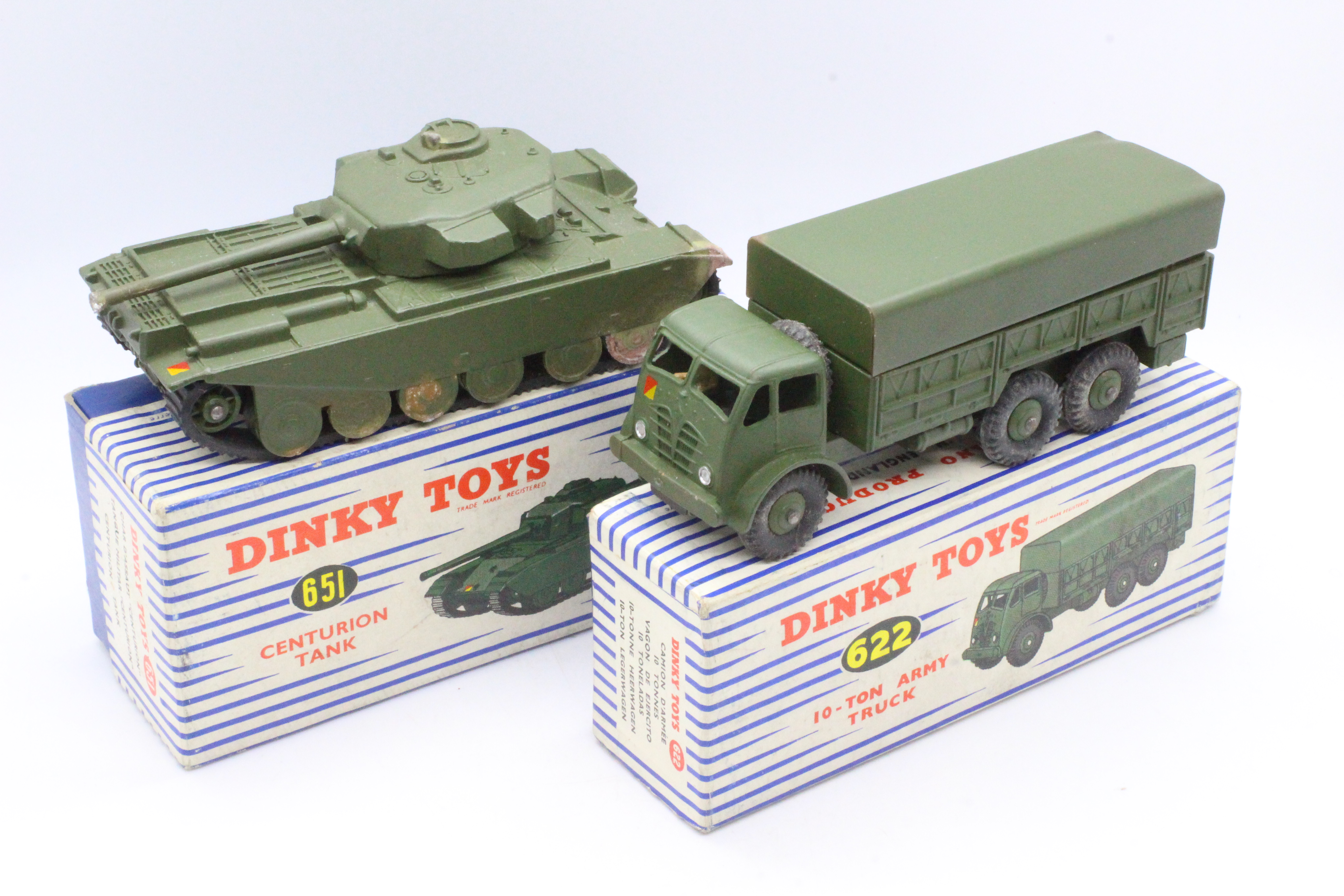 Dinky - 2 x boxed Military models, a Centurion Tank # 651 and a 10 - Ton Army Truck # 622.